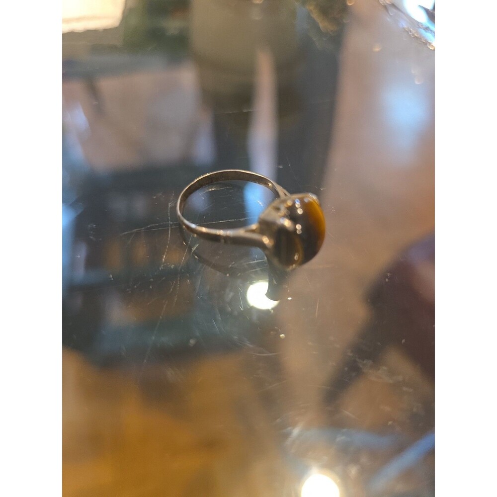 Stylish Vintage Mid-Century Gilt Sterling Silver & Tiger's Eye Ring